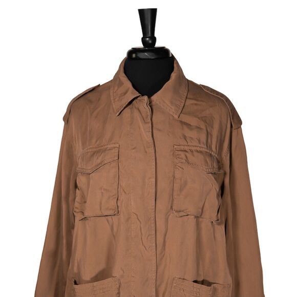 H&M Women's Brown Utility Jacket Oversized Field Cargo Twill Button Coat Small - Picture 5 of 10
